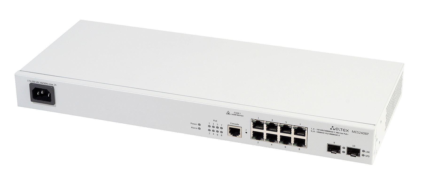 Ethernet-коммутатор MES2408P, 8xPoE/PoE+ (1G) + 2x100/1000BASE-X, L2, 48V DC
